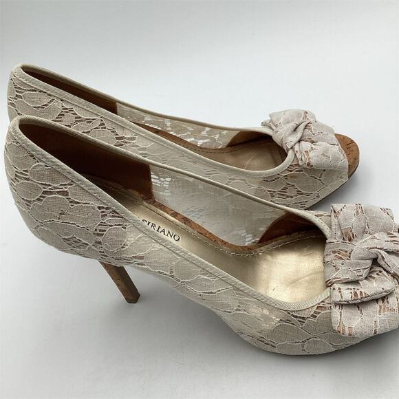 Christian Siriano White Lace Peep Toe Heels Size 10 Formal Bow Detail - Picture 3 of 10